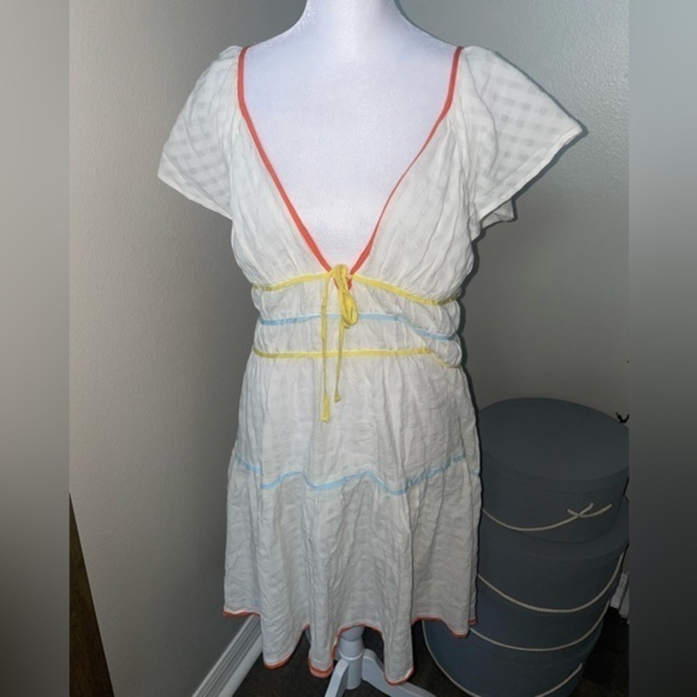 ANTHROPOLOGIE Women's Flutter-Sleeve Dress Size M In White